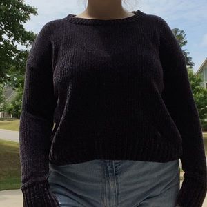Dark Purple Velvet Knit Sweater
